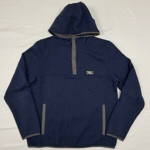 L.L. Bean Men's M Sweater Fleece Hooded Pullover‎ Slightly Fitted 1/4 Snap Navy